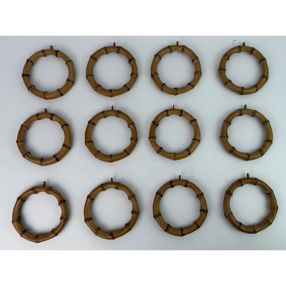 Lot 12 Dozen Bamboo Wood Vintage Curtain Drapes Drapery Rings Hardware - Picture 1 of 4